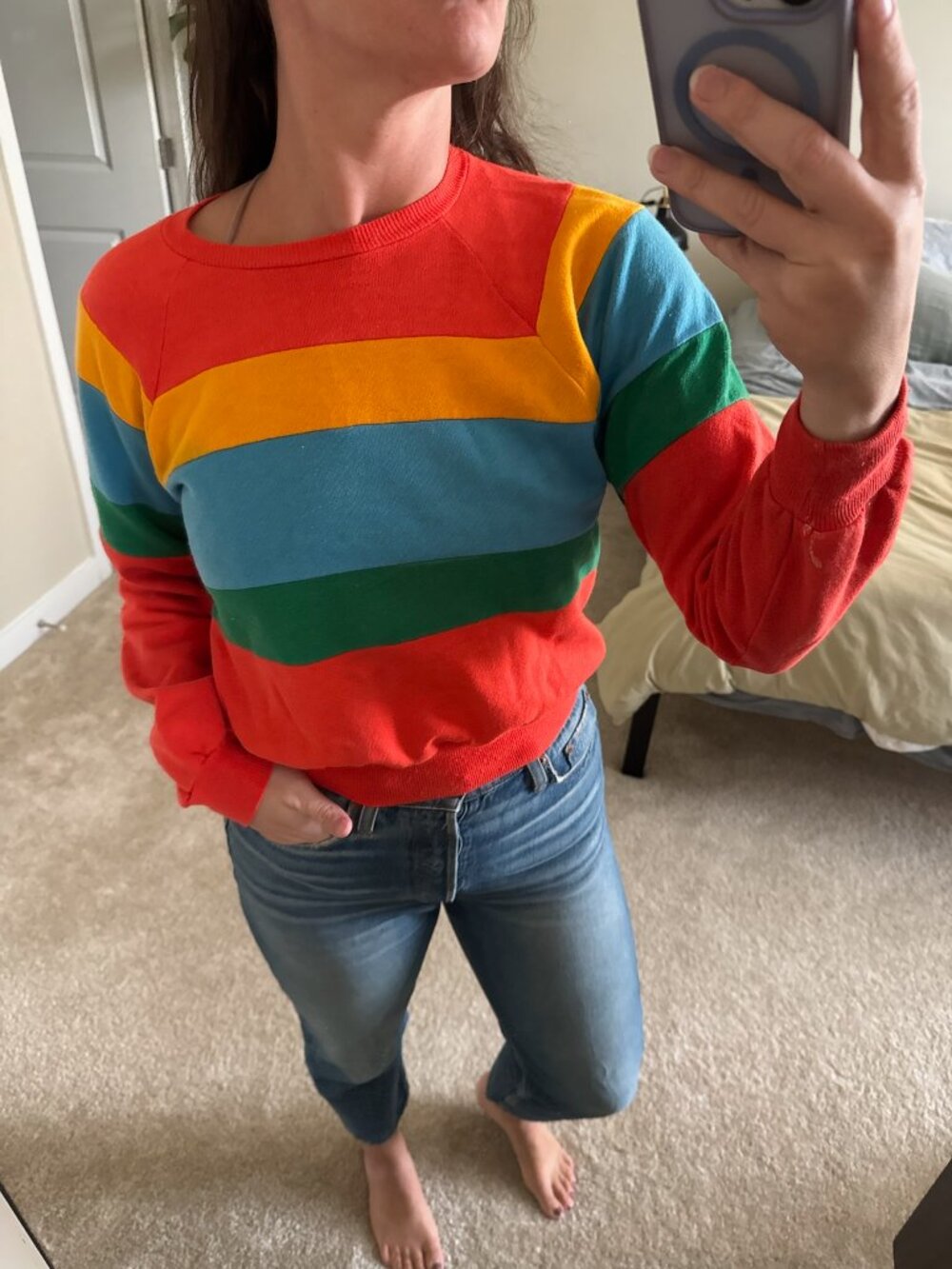 Vintage Multicolor Striped Crewneck Sweatshirt Size Small